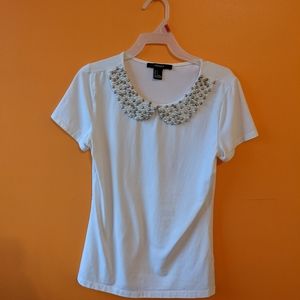 White beaded collared shirt